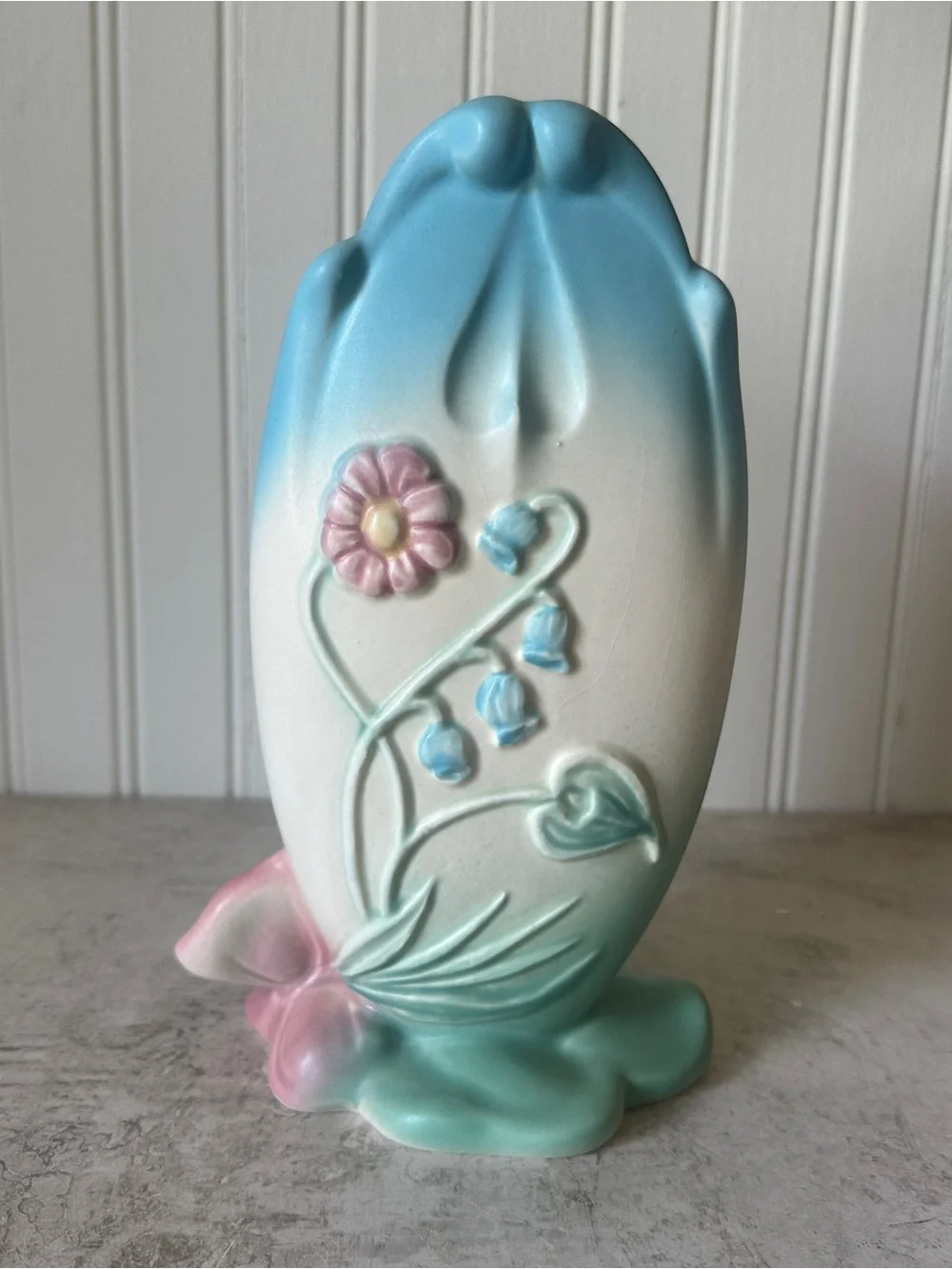 Hull Pottery Bow Knot Blue & Turquoise B-9 Vase 8.75” Floral Vintage 1949 EUC